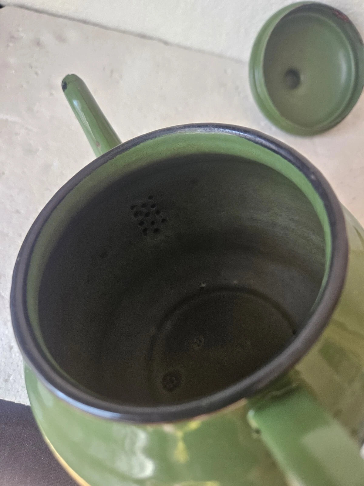 RRR RARE Vintage  Green Enamelware Teapot 1958