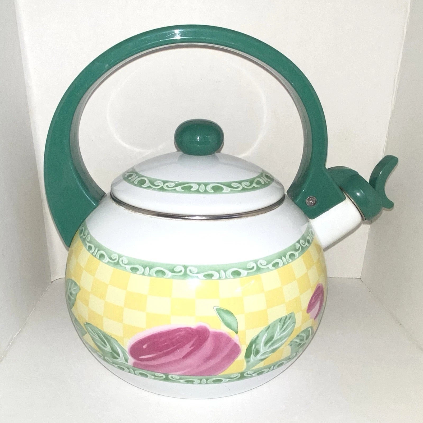 Vintage VILLEROY & BOCH - Metal & Enamel Whistler Tea Kettle "A Rose" ~ Roses
