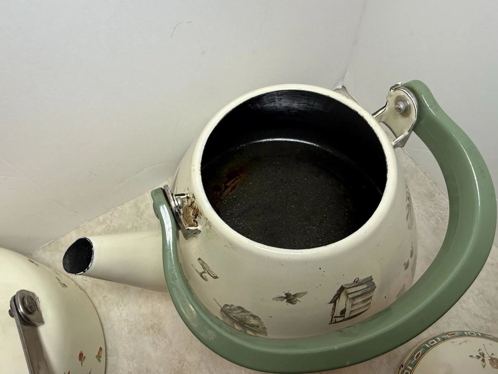Lot of 3 Vintage MCM Retro Enamelware  Tea Kettle Pots