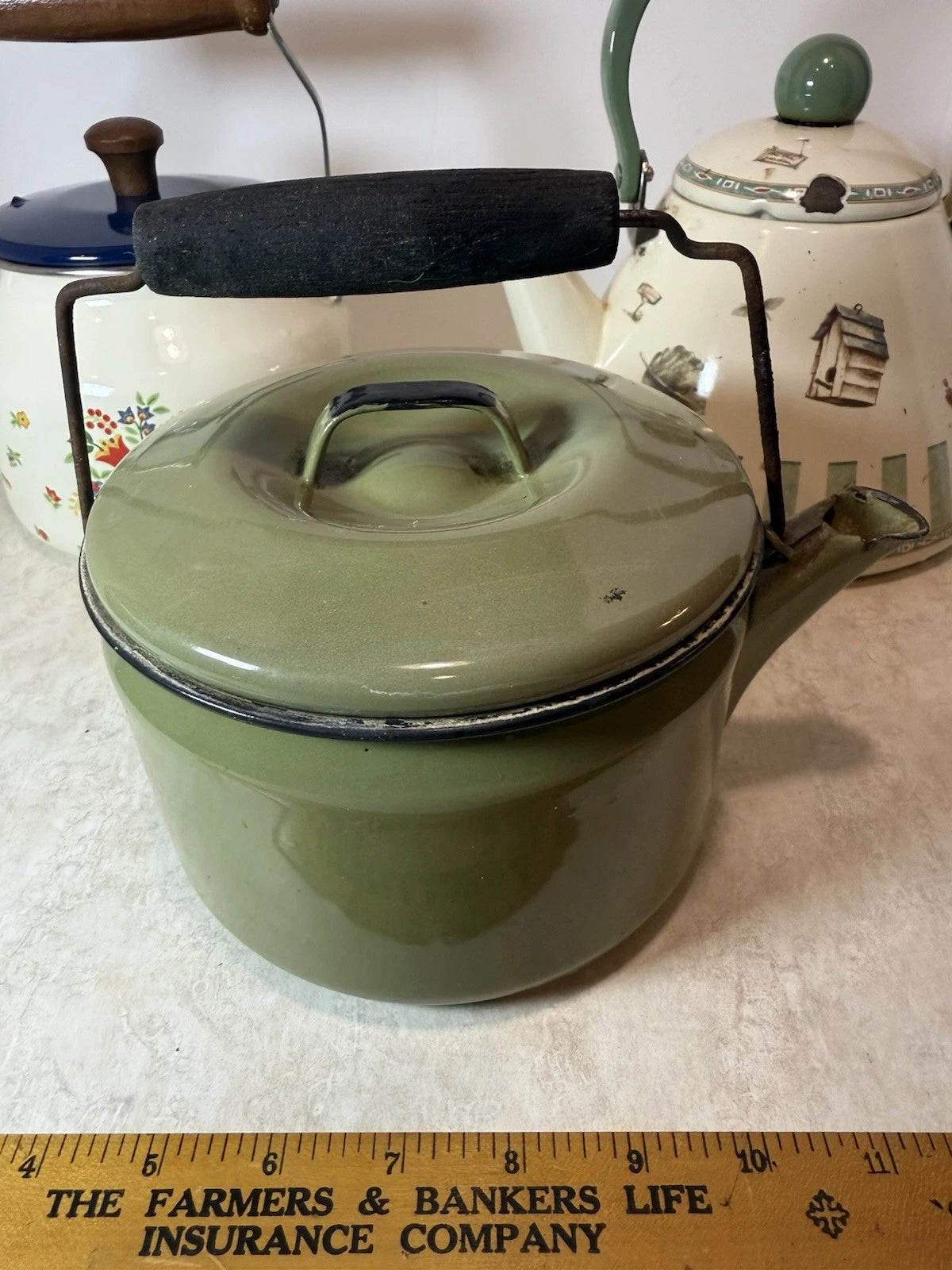 Lot of 3 Vintage MCM Retro Enamelware  Tea Kettle Pots