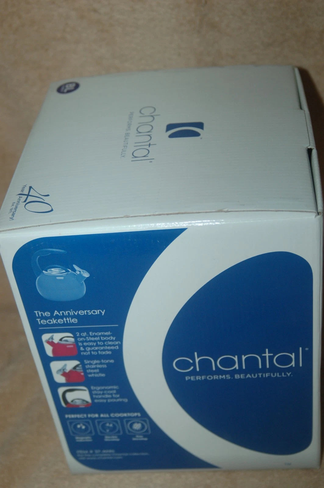 Chantal Enamel On Steel Whistling Teakettle Cobalt Navy Blue New in Open Box 2qt
