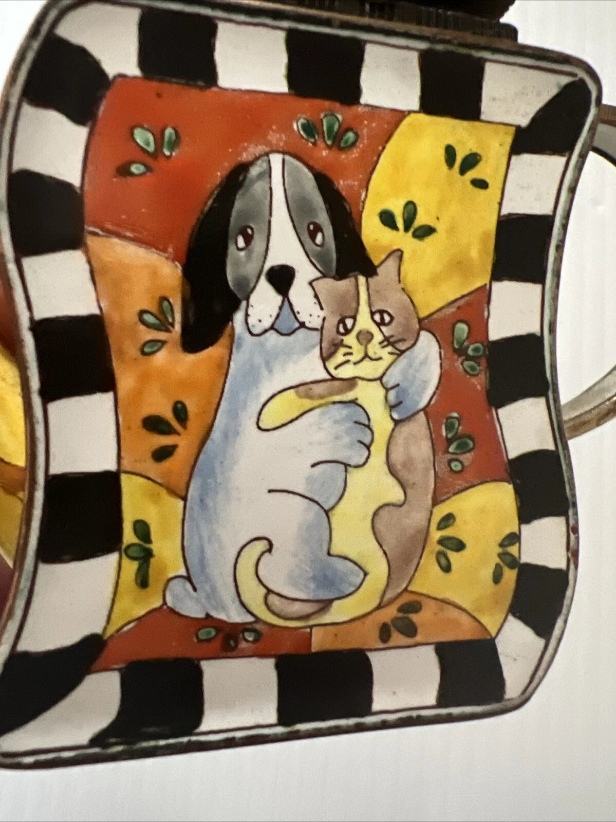 KELVIN CHEN Enamel Mini Copper Hand paint Teapot Cat And Dog Pattern