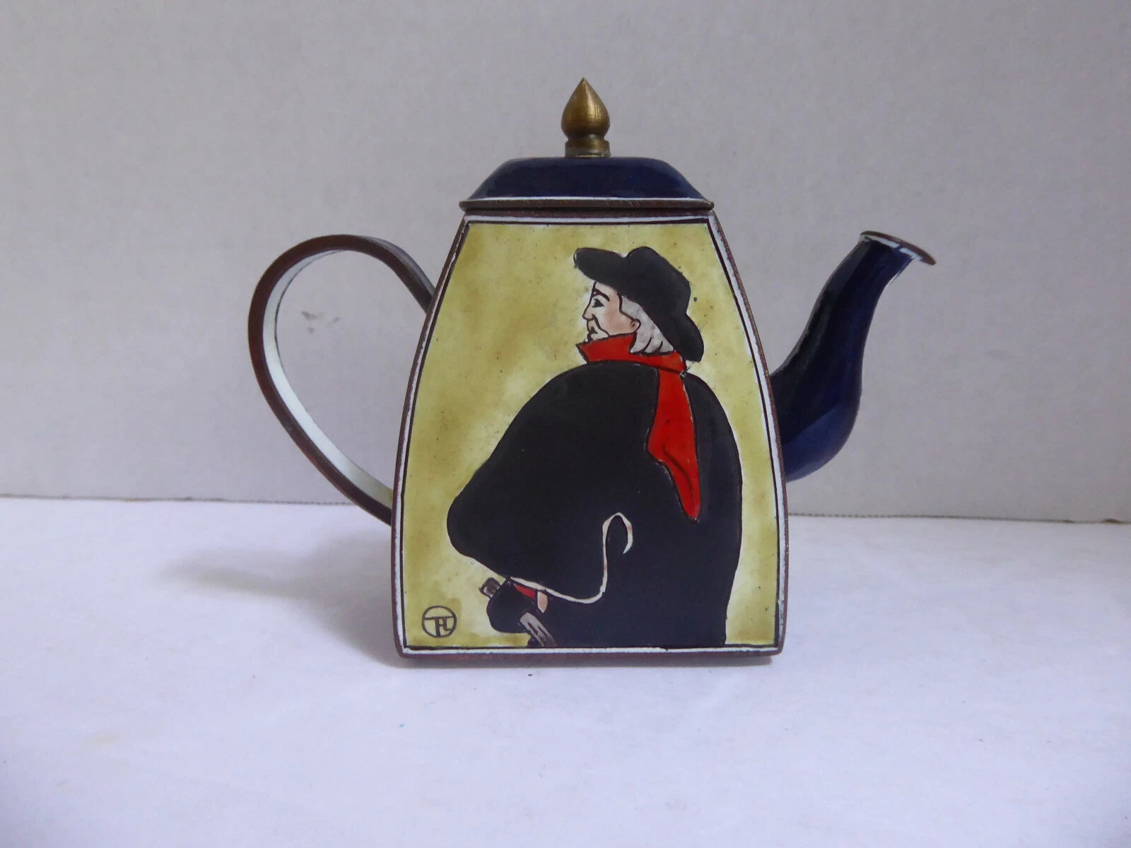 Miniature Charlotte Di Vita Enamel Teapot Toulouse Lautrec's Swordsman