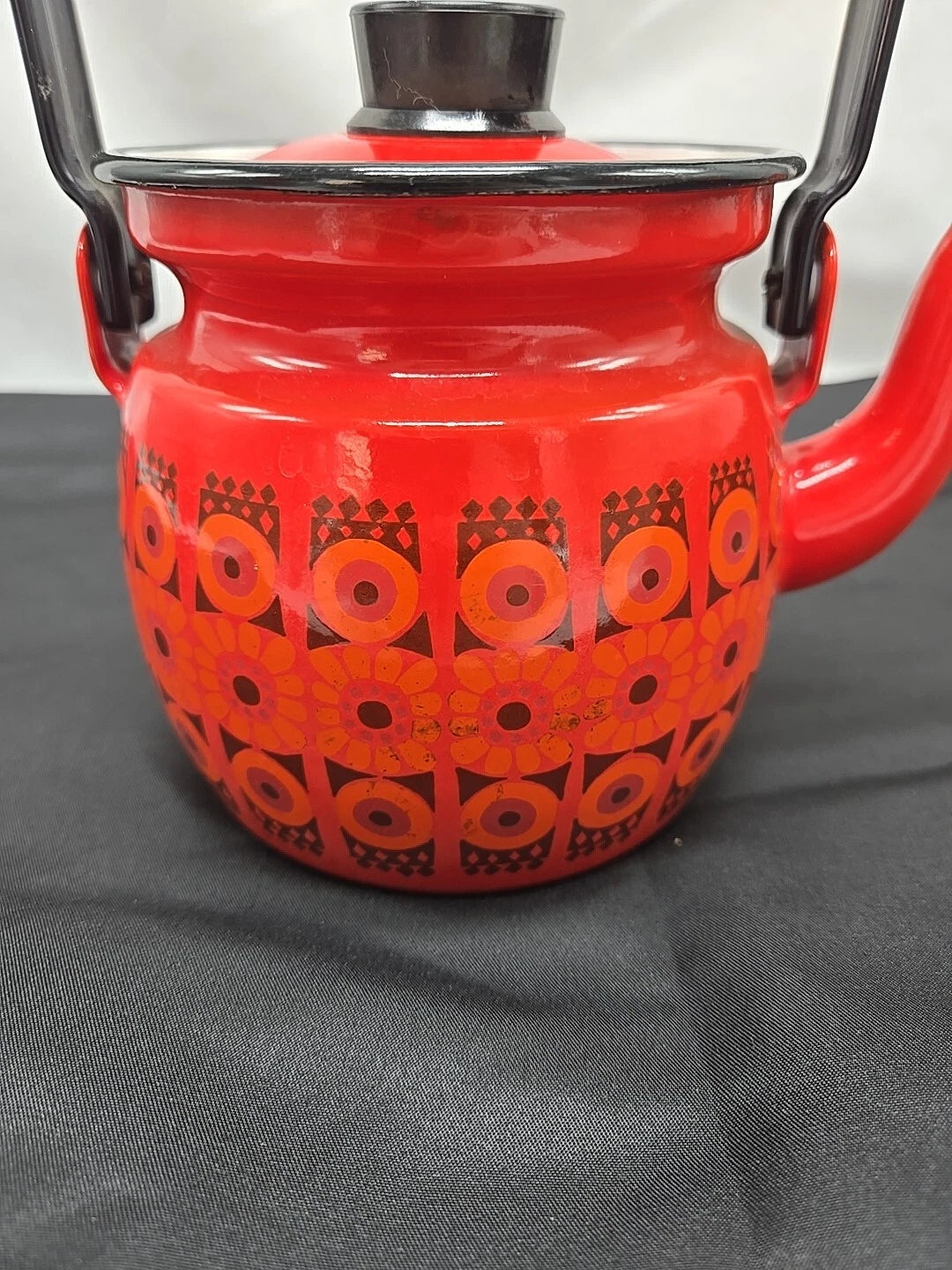 Vintage MCM Finel Kaj Franck Red Enamel Coffee Teapot Finland Retro Cast Iron