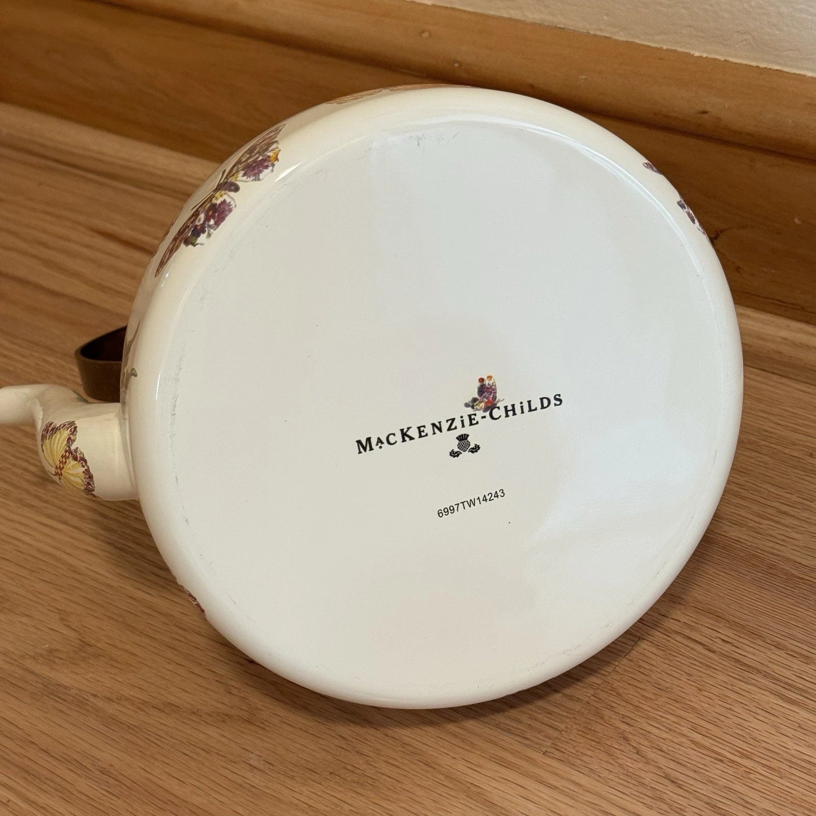 MacKenzie Childs Butterfly Garden Courtly Check 3 qt Enamel Teapot Tea Kettle