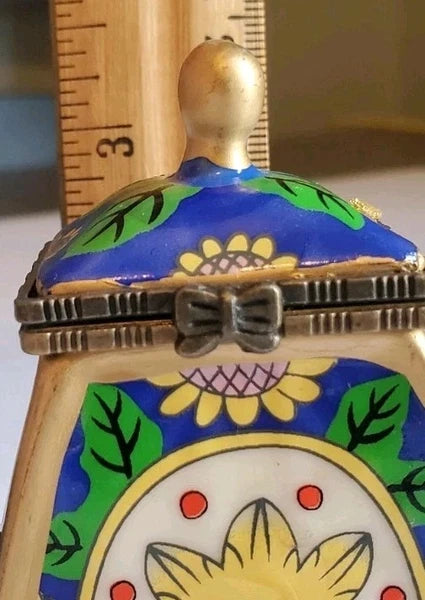 Minature Porcelain Sunflowers Blue, Yellow & Green Teapot "Friendship Trinket"