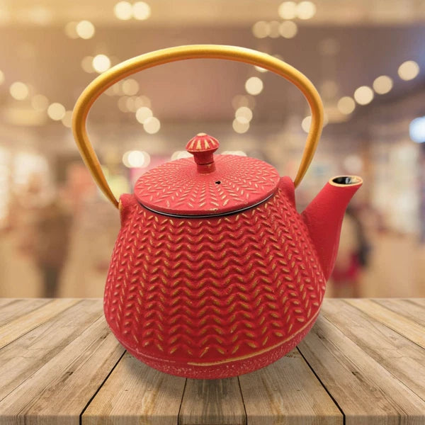Pretty Japanese style cast iron teapot 1L capacity with tea strainer and enamel