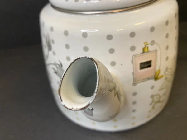 Elegance Enamel Kettle Teapot Handle Pink Rose Perfume Pattern