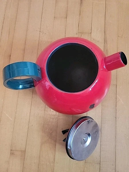 Vintage 1980s COPCO Enamel Metal Red Delicious Apple Teapot Kettle 2.5 Qt