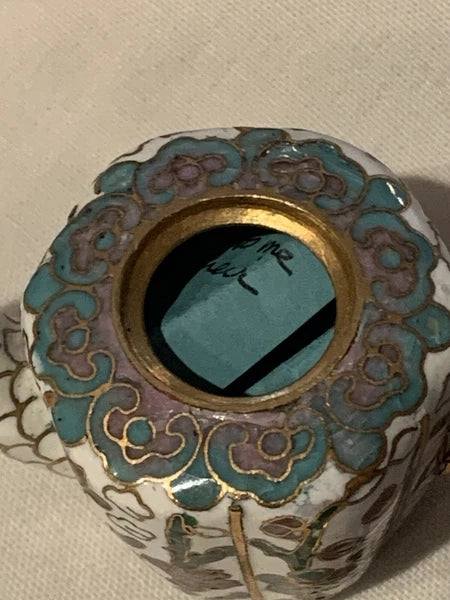 Miniature Floral Enamel Cloisonné Teapot Blue/Mauve/White Florals