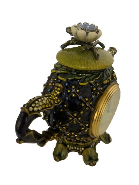 Jay Strongwater Enamel & Swarovski Crystals Lewis Carroll Inspired Teapot Clock