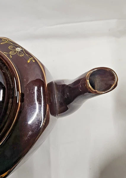 VTG Brown Betty Redware Teapot Moriage Enamel Hand Painted Made in Japan 6.5" H