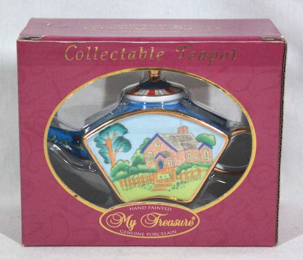 MY TREASURE HAND PAINTED PORCELAIN DECORATIVE MINIATURE TEAPOT NEW IN BOX #1