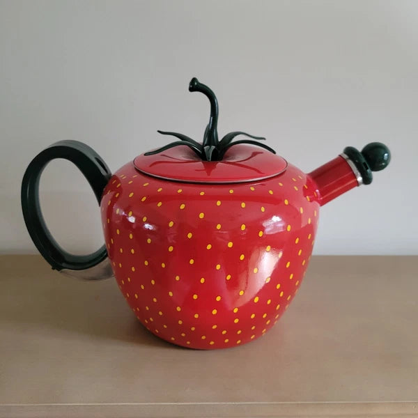 VTG Copco Whistling Teapot/Kettle Strawberry Kitchen Enamelware Metal Kitschy
