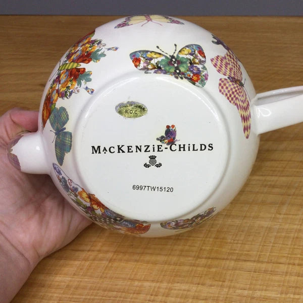MacKenzie Childs Butterfly Garden White 4 Cup Enamel Teapot Kettle Small Retired