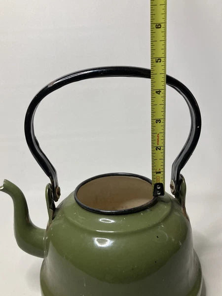 Vintage Green Tea Kettle Pot Porcelain Enamel Ware Made In Poland No Lid