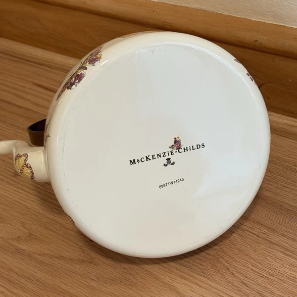 MacKenzie Childs Butterfly Garden Courtly Check 3 qt Enamel Teapot Tea Kettle