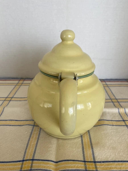 Vintage Yellow Enamelware Tea Pot With Hinged Lid