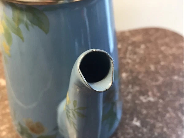 Mackenzie Childs 1983 Victoria Richard Blue Floral Enamel Coffee Tea Pot 8”