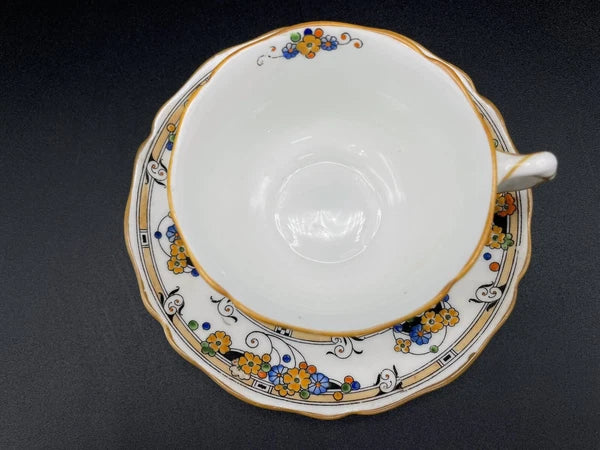 ROYAL DOULTON 1920s Art Deco Tea Set Floral Flowers Hand Painted Enameled