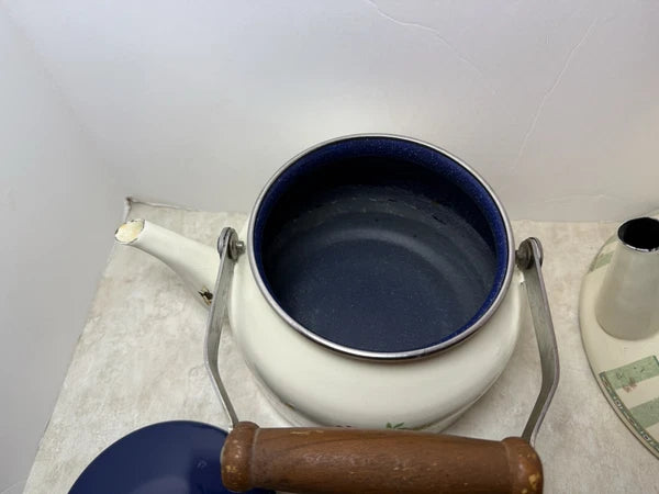 Lot of 3 Vintage MCM Retro Enamelware  Tea Kettle Pots
