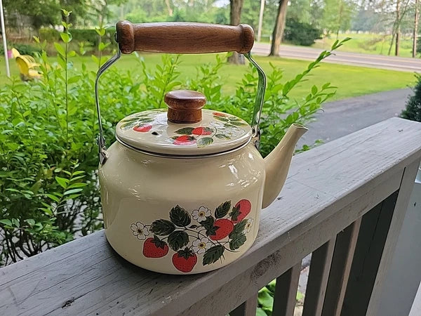 Vtg Japan Tea Pot Kettle w Wooden Handle & Top, FRAISE 1981 GAILSTYN-SUTTON