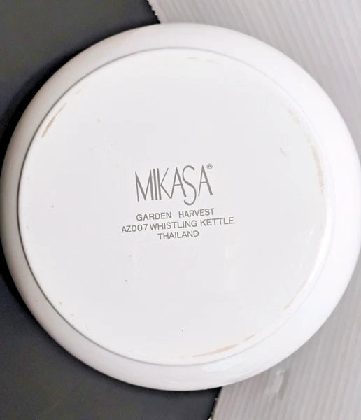 Vintage MIKASA Garden Harvest 2.5qt Whistling Tea Kettle Pot Stovetop Enamelware