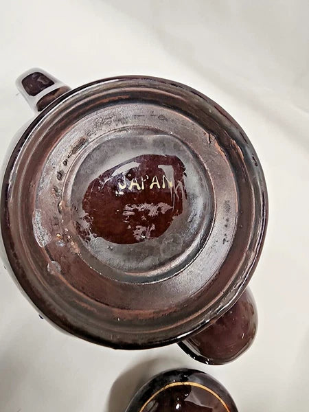 VTG Brown Betty Redware Teapot Moriage Enamel Hand Painted Made in Japan 6.5" H