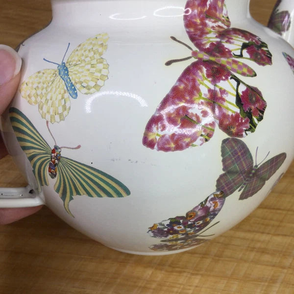 MacKenzie Childs Butterfly Garden White 4 Cup Enamel Teapot Kettle Small Retired
