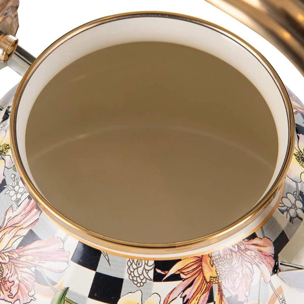Enameled Flower Garden Tea Pot Kettle Floral Teapot with Infuser 1.2L