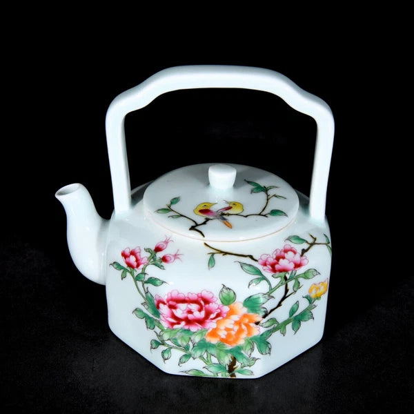Chinese Enamel Colour Porcelain HandPainted Flowers&Plants Teapot