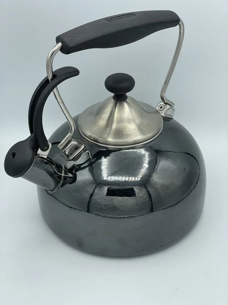 Chantal Enamel Zenith Tea kettle Teapot Loop Onyx Black Chrome Handle 1.8 quart