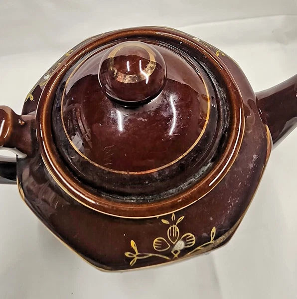 VTG Brown Betty Redware Teapot Moriage Enamel Hand Painted Made in Japan 6.5" H
