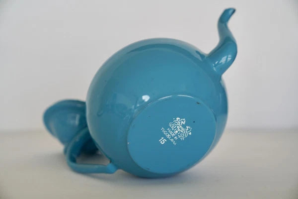 RARE Vintage Blue Enamel Ware Teapot Hinged Lid 6" H made in Yugoslavia