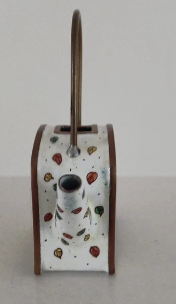 Miniature Empress Arts Enamel Teapot Tree Frog Foliage - Missing Lead