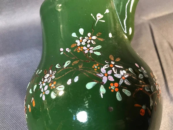 Old small ceramic teapot from St Uze with painted enamel decoration Revol