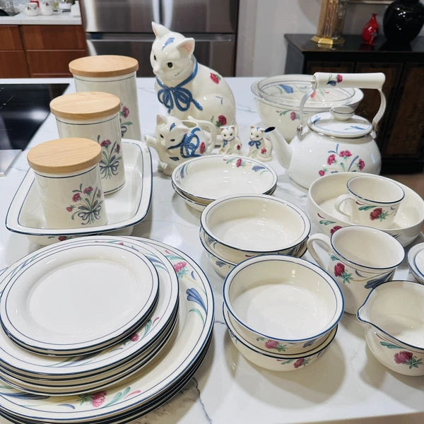 VINTAGE LENOX POPPIES ON BLUE METAL ENAMEL TEA POT KETTLE 8 CUP USA RARE