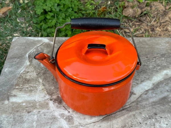 MCM Campfire Enamel Tea Kettle Coffee Pot Vintage Enamelware Teapot Bale Handle