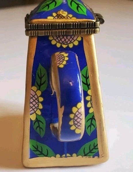Minature Porcelain Sunflowers Blue, Yellow & Green Teapot "Friendship Trinket"