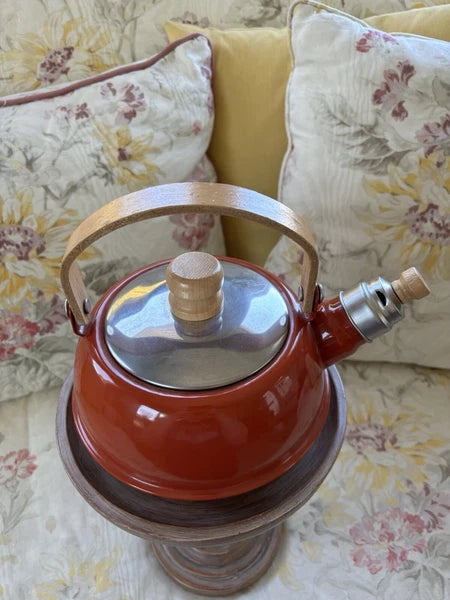Kamenstein Enamel  Tea Kettle Wood Handle & Stopper