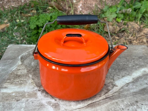 MCM Campfire Enamel Tea Kettle Coffee Pot Vintage Enamelware Teapot Bale Handle
