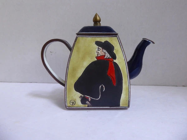 Miniature Charlotte Di Vita Enamel Teapot Toulouse Lautrec's Swordsman