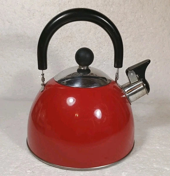 Copco 0314 Red Enamel Over Stainless Steel 8 Cup Whistling Tea Pot