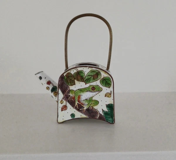 Miniature Empress Arts Enamel Teapot Tree Frog Foliage - Missing Lead