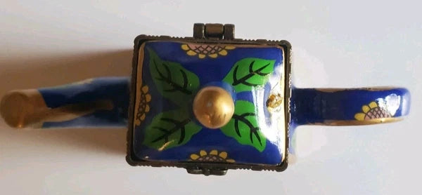Minature Porcelain Sunflowers Blue, Yellow & Green Teapot "Friendship Trinket"