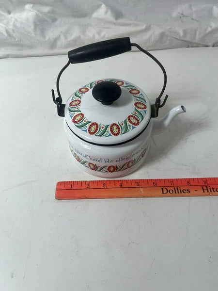 Swedish Folk ArtVINTAGE ENAMEL TEAPOT KETTLE ENAMELWARE script