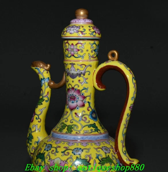 9.8''Qing Yongzheng Enamel Colour Porcelain Gilt Portable Wine Tea Pot Flagon