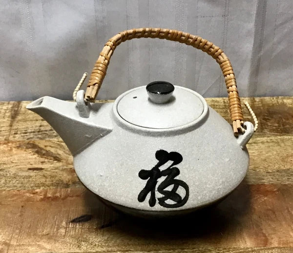 Vintage Made in Japan Teapot Enamel And Hand Painted Japanese Symbols