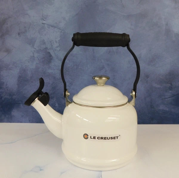 Le Creuset Enamel on Steel 1.25 Quart Demi Tea Kettle, White- New