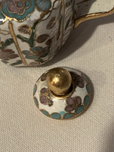 Miniature Floral Enamel Cloisonné Teapot Blue/Mauve/White Florals